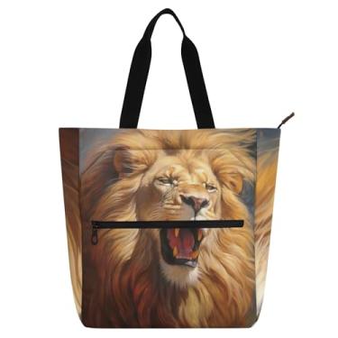 Imagem de GAIGEO Bolsa feminina Majestic Lion Animal para trabalho, lona, praia, escola, bolsas infantis fofas com compartimentos