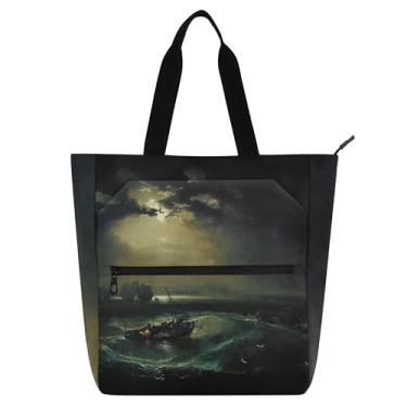 Imagem de GAIGEO Bolsa feminina J. M. W. Turner com estampa de pescadores no mar, bolsa de lona com zíper, bolsa de praia, presente para professores para amantes de livros