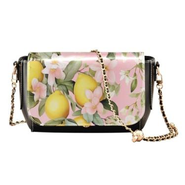 Imagem de Linda flor azul em bolsas de ombro femininas brancas, bolsas de couro femininas transversais, bolsa transversal de couro para mulheres, Aquarela flores de limão - 2, One Size