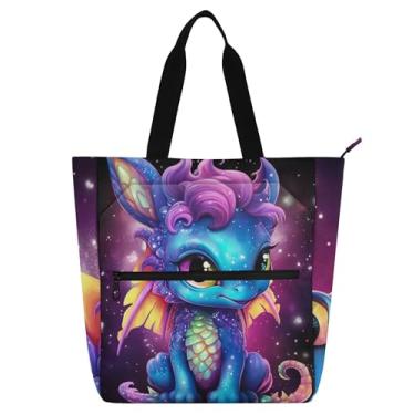 Imagem de GAIGEO Adorável bolsa de trabalho de dragão fofa para mulheres, bolsa escolar de lona, bolsa média, para amantes de livros