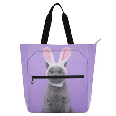 Imagem de Sacola de trabalho roxa para mulheres, coelhinho da Páscoa, bolsa de lona para faculdade, escola, mensageiro, livros, presente