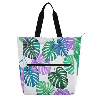 Imagem de GAIGEO Sacola verde vibrante de folhas Monstera para mulheres, trabalho, lona, praia, escola, presente para professores, bolsas para amantes de livros