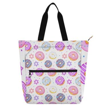 Imagem de GAIGEO Sacolas de trabalho coloridas com estampa de estrela donuts para mulheres, bolsa de lona para livros de praia, com zíper, presente de viagem para amantes de livros