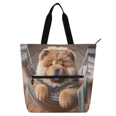 Imagem de GAIGEO Linda bolsa de trabalho para cachorrinhos Chow Chow Chow para mulheres, bolsa de lona universitária escolar bolsas infantis fofas para amantes de livros