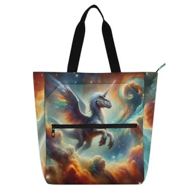 Imagem de GAIGEO Bolsa feminina com espaço de dinossauro de unicórnio para trabalho, universidade, escola, bolsa utilitária, bolsas infantis com compartimentos