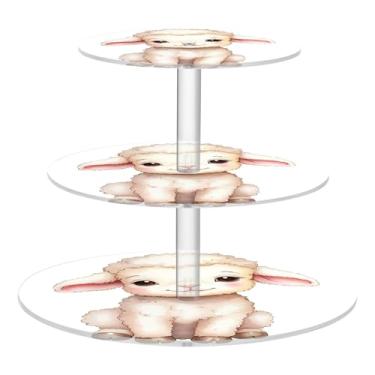 Imagem de Suporte de cupcake para festa de chá, 3 camadas, redondo, torre de cupcake, decoração de mesa, bandeja de comida, organizador de artigos de festa, aniversário, cordeirinho fofo
