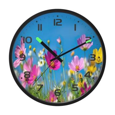 Imagem de SEHANY Herb Wildflower Relógio de parede silencioso sem tique-taque relógio redondo operado por bateria 30 cm controle de som luz noturna relógios de parede para sala de estar, cozinha, quarto