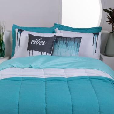 Imagem de kit edredom MACIO 7 peças SOLTEIRO, QUEEN E KING estampado (Verde Tiffany, Ki)