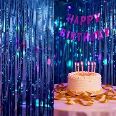 Imagem de Pacote com 2 panos de fundo de cortina com franjas, painéis de streamer, decoração de festa de cabine de fotos, aniversário, ano novo, casamento, formatura, decoração de parede