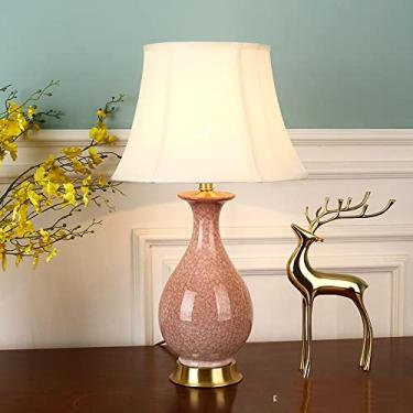 Imagem de Abajur de mesa para quarto, em porcelana verde/rosa, fabricado em Jingdezhen, com cúpula de tecido. Ideal para escritório, mesa de cabeceira ou para uso doméstico.