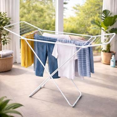 Imagem de Varal de Chão com Abas Dobrável Slim Aço Resistente Compacto Portátil Leve Dobrável com Pintura Epóxi Ideal para Apartamentos Lavanderia Varal de Roupas Interno Externo Prático Durável