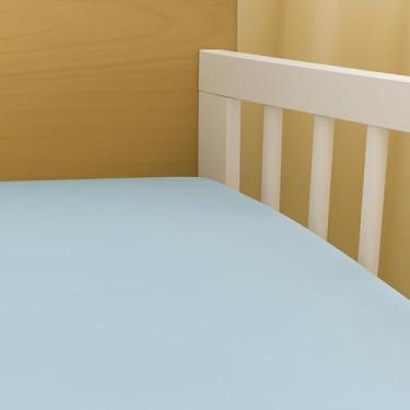 Imagem de Kit 3 Pç Lençol Avulso Malha Liso com Elástico para Berço Americano Malha 1005 Algodão Hipoalergenico 160x98x12cm Azul Bebê