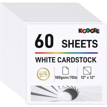 Imagem de Koogel Cartolina branca 12 x 12, 60 folhas de papel branco para artesanato 29,5 kg / 180 g/m², para pintura, convites para fazer cartões, álbuns, capa de livro escolar DIY