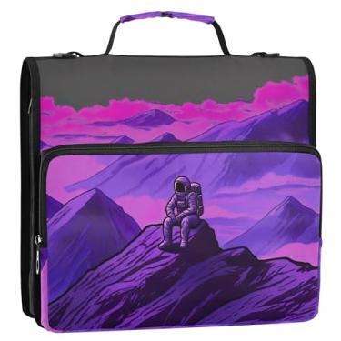 Imagem de Fichário organizador de zíper astronauta montanha roxa fichário 3 anéis fichário de negócios com alça de ombro para carteira escolar suporte de 500 folhas