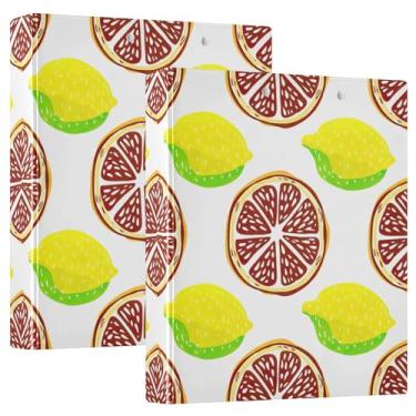 Imagem de Fichários coloridos com três anéis de frutas cítricas, limões, 3 cm, comporta 200 folhas, anel redondo para escritório, 31,5 x 27 x 6 cm, pacote com 2