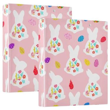 Imagem de Fichário de três anéis rosa floral colorido White Bunny 1,5 polegadas comporta 200 folhas pastas extravagantes portfólio anel redondo fichário resistente, 31,5 x 27 x 6 cm, pacote com 2
