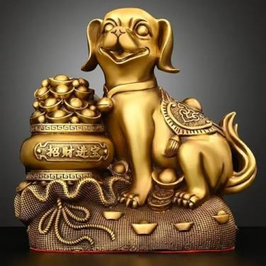 Imagem de FENNYYAR Wealth Attracted Copper Solid Animal Brass Dog, 18 cm 17.8 cm, ornamento de cachorro Treasure Money para decoração de casa