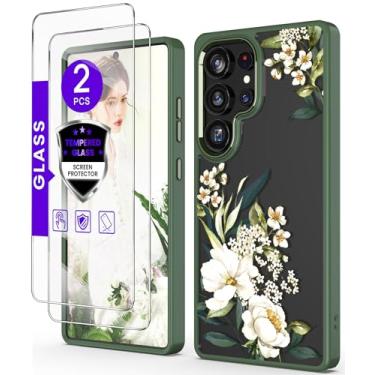 Imagem de DagoRoo Capa para S26 Ultra + protetor de tela de vidro temperado, proteção de grau militar, TPU macio e fino + PC rígido, capa com estampa de flor transparente para meninas e mulheres para S26 Ultra