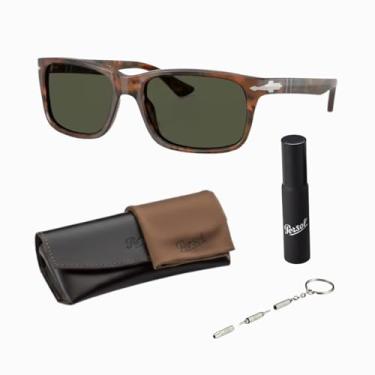 Imagem de Persol Óculos de sol retangulares PO3048S com kit oficial de óculos, Armação Caffe | Lente verde