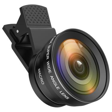 Imagem de AMIR Kit de lente de câmera de telefone, lente super grande angular 0,45X com lente macro 15X, lente universal de encaixe 2 em 1 compatível com iPhone 15/14/13/12, Samsung Galaxy S e a maioria dos