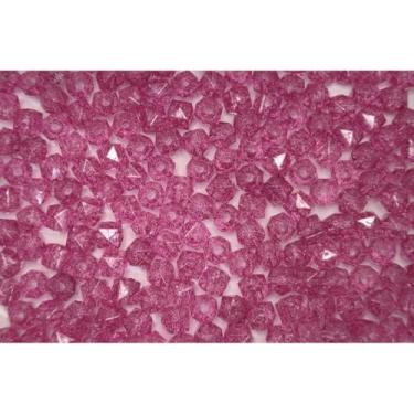 Imagem de Miçanga Cristal Acrílico 8mm Cubo Quadrado 500g Transparente para Artesanato e Bijuteria (Transp com Gliter pink 131)