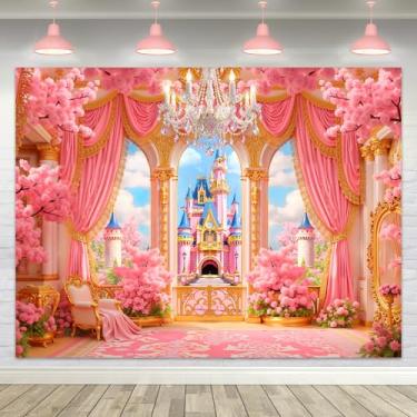 Imagem de LGhtyro Castelo de princesa cenário de jardim 8Wx6H rosa palácio flor de cerejeira floral conto de fadas crianças meninas flor fotografia fundo decoração Fairyland fantasia tecido sessão de fotos