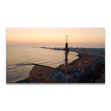 Imagem de LKXGRRSFG Cidade costeira foto real cidade mar neve vale pastagem rio pôr do sol nascer do sol impressão em tela decoração de parede 20 x 36 cm sem moldura