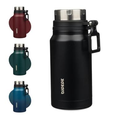 Imagem de BJPKPK Garrafa de água isolada de 680 g com alça de aço inoxidável livre de BPA, garrafa de água grande reutilizável, preta