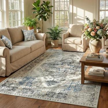 Imagem de jinchan Tapete de área de 15 x 23 cm, vintage, lavável na máquina, retrô, leve de chenille, antiderrapante, elegante, tapete cinza para sala de jantar, sala de estar, cozinha