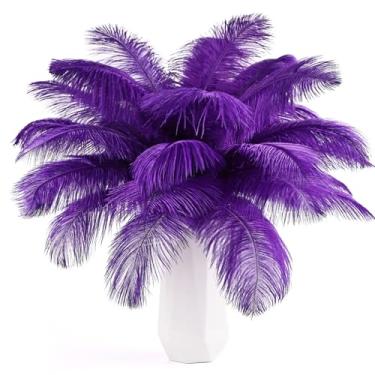 Imagem de THARAHT Penas de avestruz 90 peças de grande volume natural para vaso artesanato festa de casamento centros de mesa decoração de árvore de Natal penas, roxo