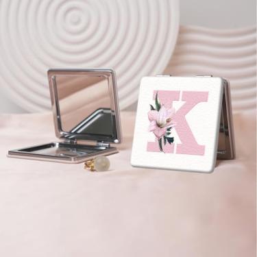 Imagem de Espelho de maquiagem portátil estilo carta minimalista, mini espelho de maquiagem portátil dobrável, espelho de bolso flip de dupla face com ampliação, adequado para todos em várias ocasiões