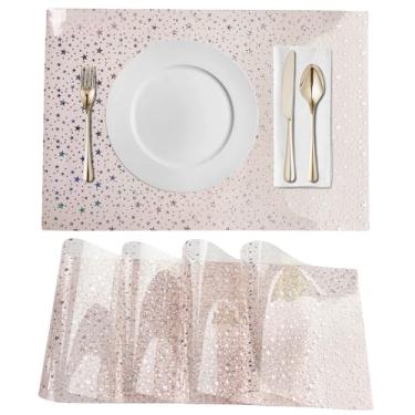 Imagem de Kasepie Jogo americano de plástico transparente conjunto com 4 - protetor de mesa de vinil impermeável e resistente ao calor, tapetes limpáveis 44,5 x 30,5 cm (marrom claro + estrela)