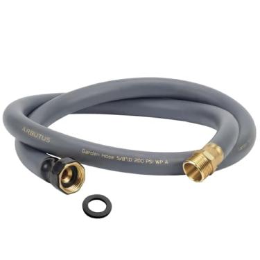 Imagem de Mangueira de jardim 5/20.3 cm x 1,5 m Mangueira de água resistente de borracha de latão 600 PSI Pressão de ruptura, mangueira flexível durável para quintal, lavagem de carro, animais de estimação