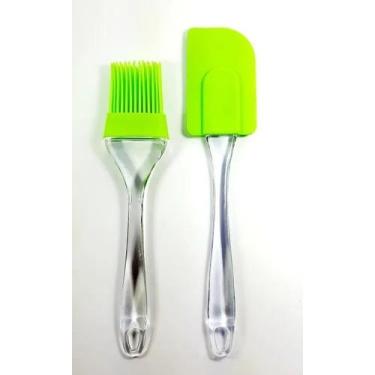 Imagem de Kit Espátula E Pincel Culinário De Silicone Cabo Acrílico Desmontável 