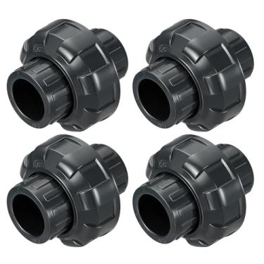 Imagem de DTGN 4 peças de encaixe de tubulação de união de PVC de 5 cm, SCH80 (soquete x soquete) Adaptador de acoplamento de união deslizante de PVC para conexão de tubo DIY, extensão de mangueira, cinza
