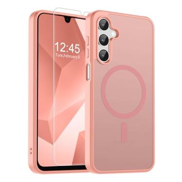 Imagem de SUPFINE Capa magnética para Samsung Galaxy A16 5G com película protetora de tela, (compatível com MagSafe) (proteção contra quedas de grau militar), fina, translúcida, à prova de choque, rosa