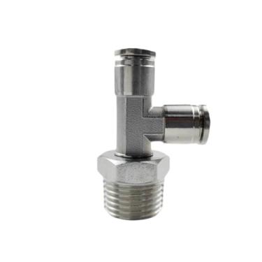 Imagem de Junta pneumática de aço inoxidável 304 Pd rosca lateral T tipo T mangueira de traquéia componente de conexão rápida junta de intubação de fonte de ar (PD4-01, SS304)