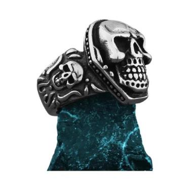 Imagem de Anel Gótico Unissex Com Caveira Em Aço Inoxidável Com Inlay De Zircôni