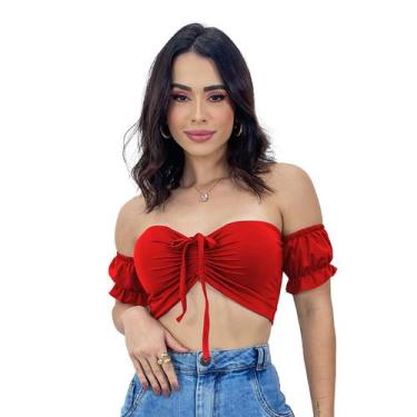 Imagem de Cropped Blusa Ciganinha Manga Curta Bojo Suplex Moda Verão - SWISS BOU