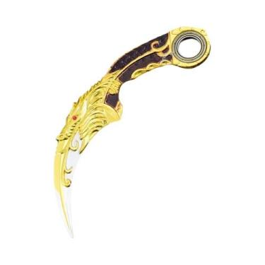 Imagem de Faca Karambit Garra Dourada Dragão Azul Artesanato Em Metal Ornamento 