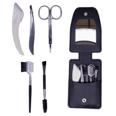 Imagem de Kit Designer de Sobrancelhas 5 Peças Pinça Tesoura Navalhete Pincel Po