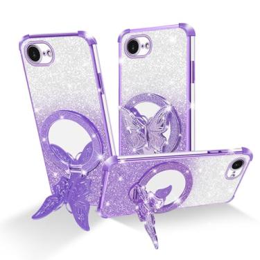 Imagem de Easyscen Capa de telefone para iPhone 16E / iPhone SE4 (6,1 polegadas), com suporte de borboleta e 4 cantos de airbag protetor, capa protetora de luxo à prova de choque com glitter para mulheres