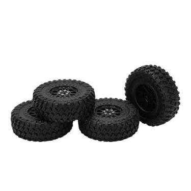 Imagem de Generic Conjunto de 4 rodas e pneus de borracha preta antiderrapante de fácil instalação, 74 mm x 25 mm, para substituição em carrinhos de controle remoto.