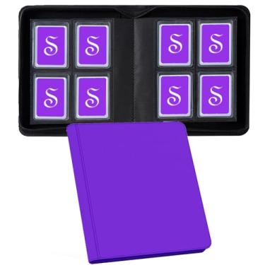 Imagem de Fichário Toploader com 160 bolsos, fichário para cartões colecionáveis com zíper, comporta toploaders de 7,6 cm x 10 cm, 35PT Toploaders, fichário de couro sintético com bolsos frente e verso sem anel