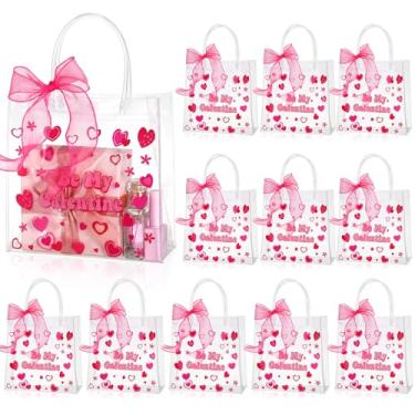 Imagem de Silkfly 12 unidades de sacolas de presente transparentes para o dia da Galentine com fita, sacos transparentes de PVC com botão, reutilizáveis para mulheres, amigas, presente galentino