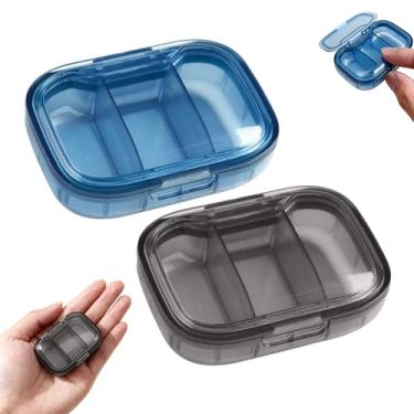 Imagem de Pacote com 2, caixa de comprimidos com 3 compartimentos, organizador de comprimidos de viagem para bolsa de bolso, caixa de vitaminas portátil para uso diário, caixa de óleo de peixe (azul + preto)
