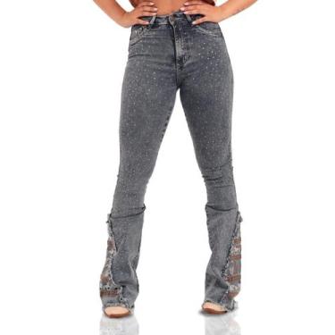 Imagem de Calça Jeans Stoned Bordada Miss Texas Blue Strass Cowgirl Moda Country