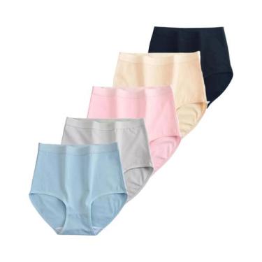 Imagem de Calcinhas De Algodão plus Size De Cintura Alta Para Mulheres 5 Peças/L