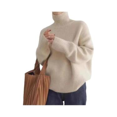 Imagem de Suéter De Tricô Feminino De Gola Alta, Moda Coreana De Outono, Cor Sól