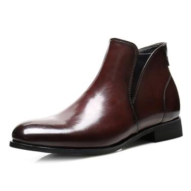 Imagem de Bota masculina Chelsea com zíper lateral casual confortável sem cadarço no tornozelo elegante couro sintético envernizado smoking sapato bico bico urbano bota masculina, Borgonha, 37 BR